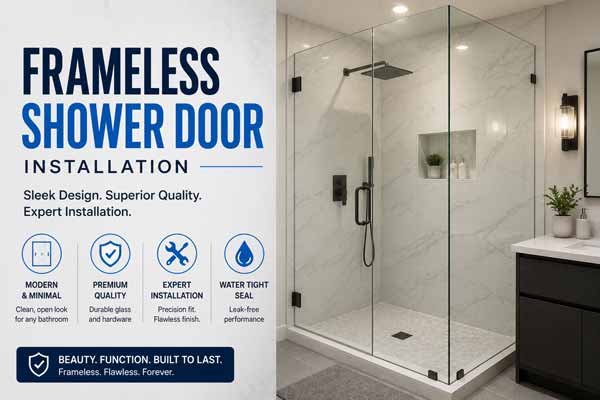 Frameless shower door installation in a modern bathroom