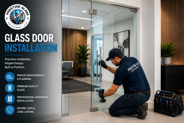 Glass door installation in a home by Prestine Glass Solutions