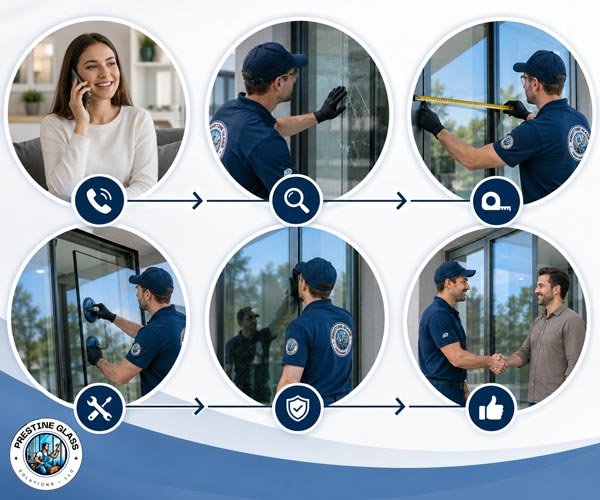 Six-step glass repair process from first call to final inspection