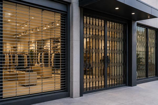 Security grilles installed behind a storefront window