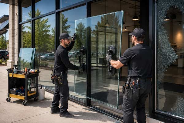 Tempered glass replacement on a commercial storefront