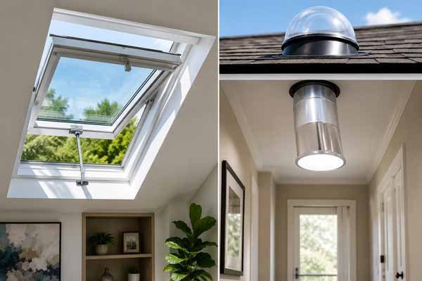 Vented and tubular skylights installed in a home